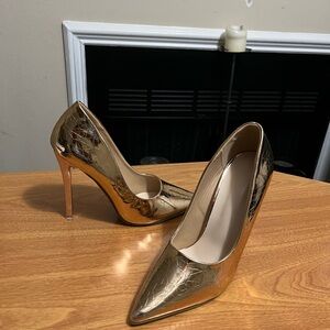 Source Unknown Shiny Gold Stiletto Heels